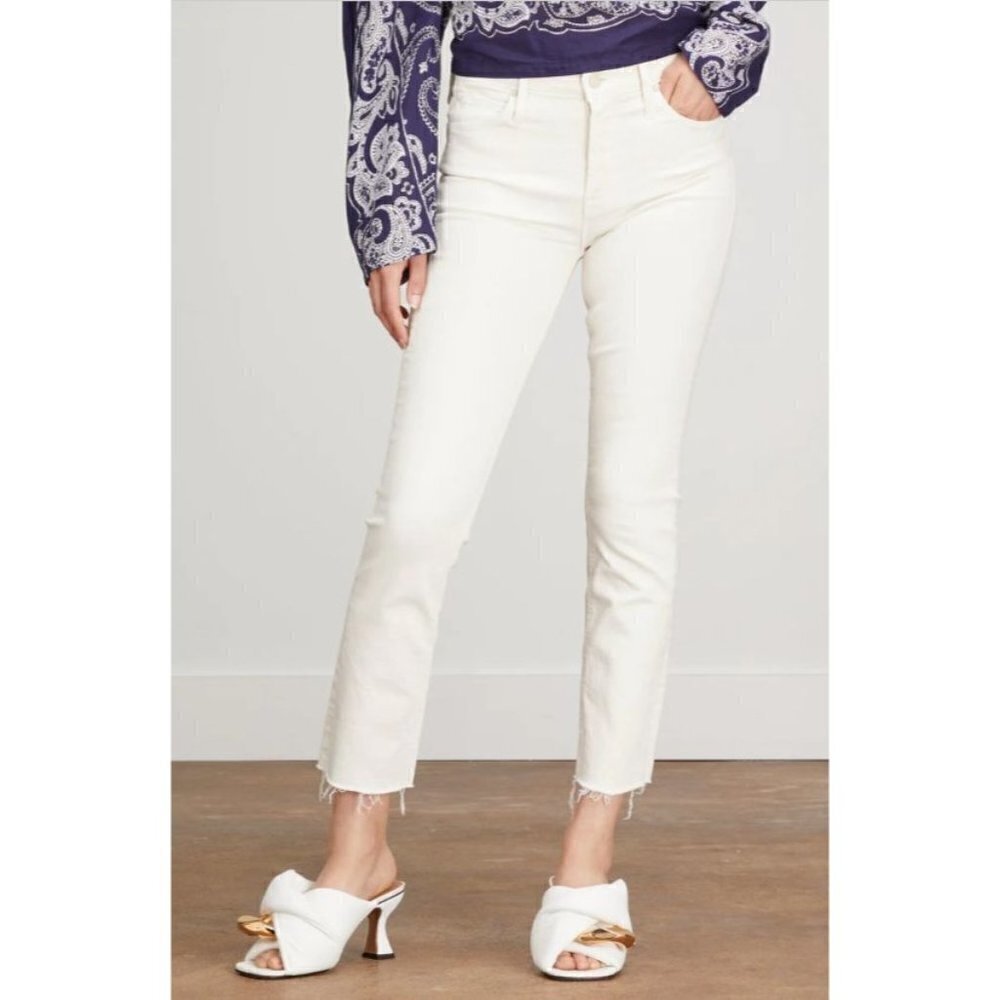 Mother The Midrise Dazzler Crop Frayed Hem Skinny Jeans Cream Puffs Size 24